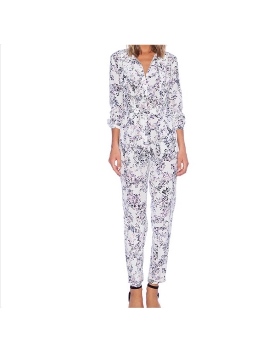 Marchesa Voyage Floral Camo Tie Beck Jumpsuit Purple Floral size 4